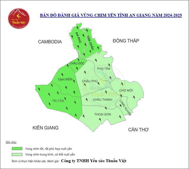 Bản đồ đánh giá vùng nuôi yến tỉnh An Giang năm 2024-2025